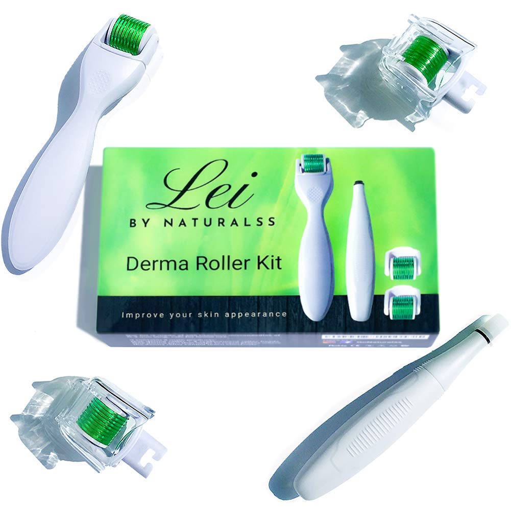 Naturalss Derma Roller Kit for Face and Body 0.3mm - Microdermabrasion Roller Kit Includes 1 Skin Microneedle Roller, 3 Heads with 600 Titanium Micro Needles, 1 Derma Pen, Microneedling Tool E-Guide: Beauty