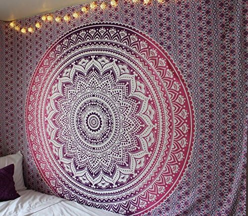 RSG Venture Tapestry Wall Hanging Hippie Mandala Tapestry College Dorm Tapestry Mandala Tapestry Dorm Decor Indian Hippie Tapestry Bohemian Bedspread Bedding Decor (Twin (54X85 inches Approx), Pink)