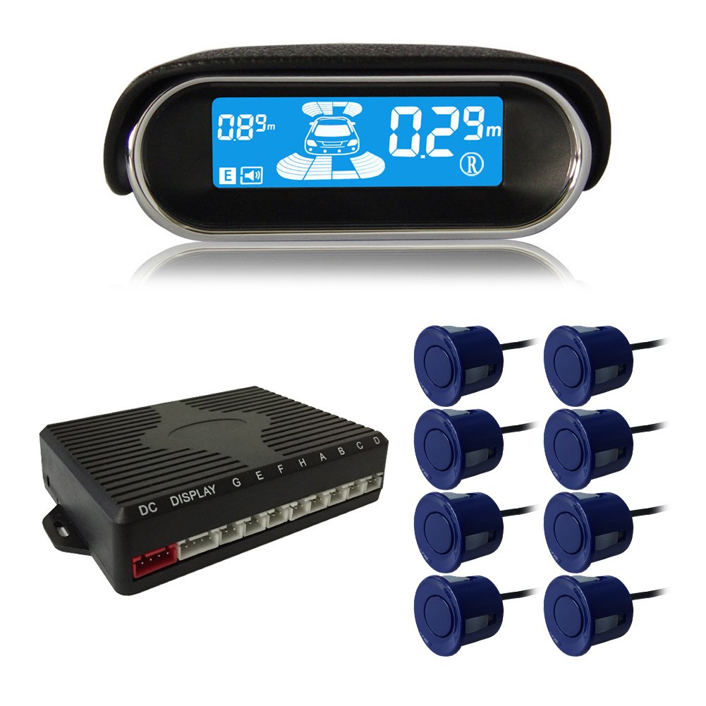 BeneGlow® Dual-core Front and Rear LCD Display Car Vehicle Reverse Backup Radar System with Parking Sensors (8 Sensors, Dark Blue)