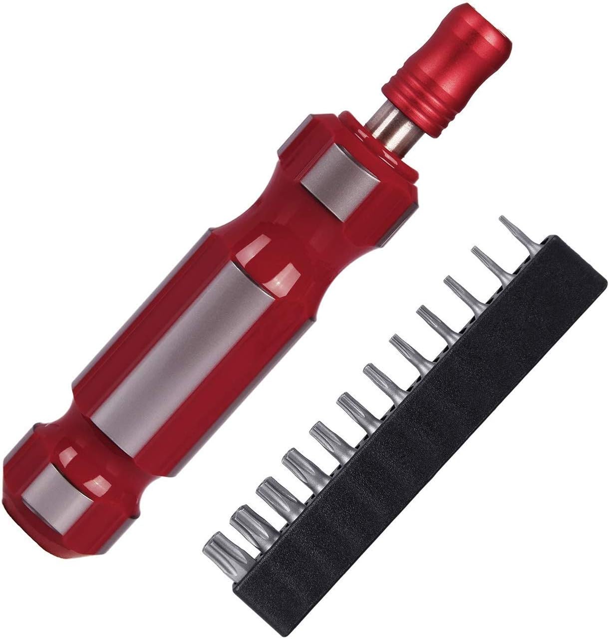 Hakkin 12 Pieces 25mm T6-T40 S2 Steel Star-Head Security Tamper Proof Torx Screwdriver Bits Set + 1/4 Inch Hex Quick Change Screwdriver Bit Holder Handle