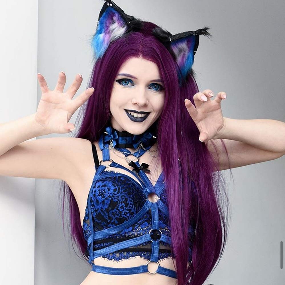 Dark Purple Synthetic Lace Front Wig Long Straight Purple Heat Resistant Fiber Wigs Natural Looking for Women 24 Inch