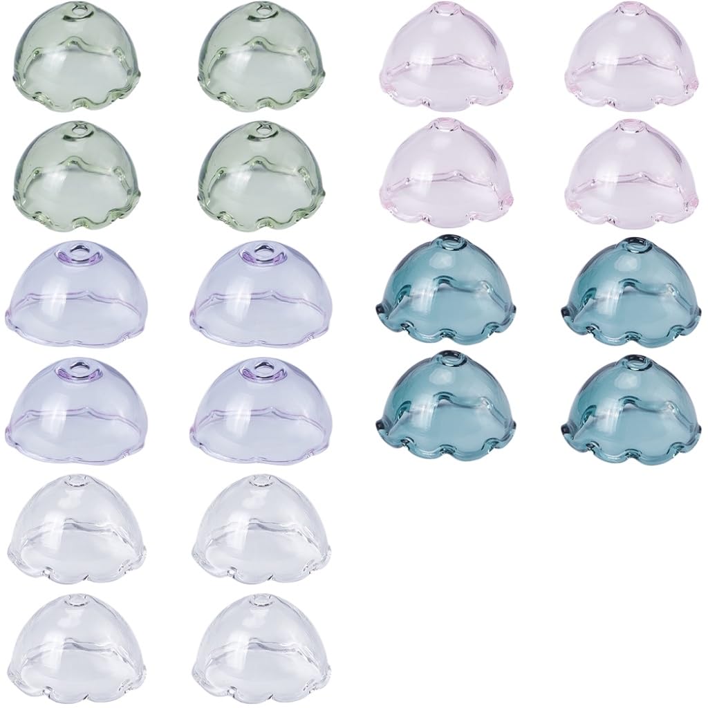 SUNNYCLUE 1 Box 20PCS 5 Colors 21MM Flower Beads Bulk Glass Flower Bead Caps Cone Jellyfish Charms Clear Bellflower Trumpet Floral Spacer Bead for jewellery Making Supplies DIY Wind Chimes Earring