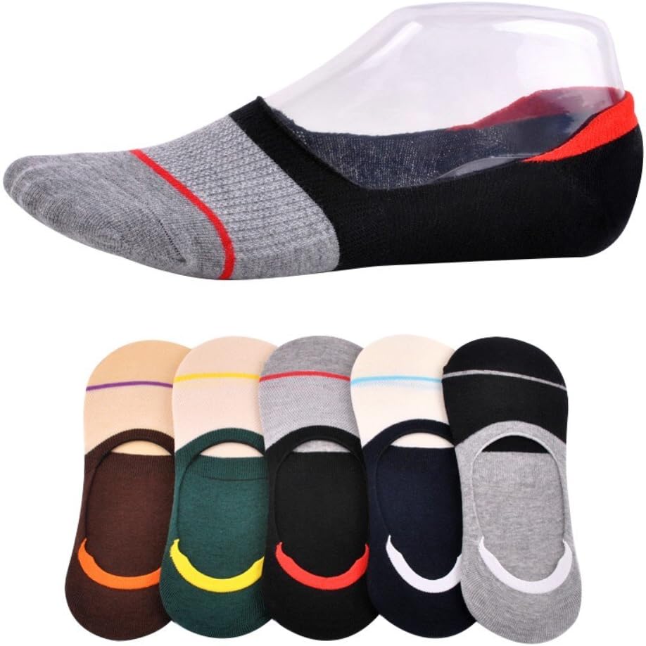 No Show Socks Men 5 Pack Silicone Heel Invisible Hidden Liner Cotton