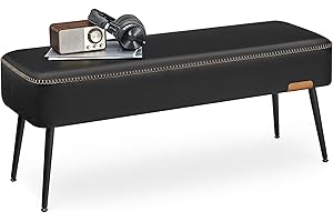 VASAGLE EKHO Collection - Bench for Entryway Bedroom, Synthetic Leather with Stitching, Ottoman Bench with Steel Legs, Living