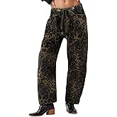 Kedera Barrel Jeans for Women Mid Rise Camo Pants Wide Leg Graphic Trousers Baggy Boyfriend Denim Pants with Pockets