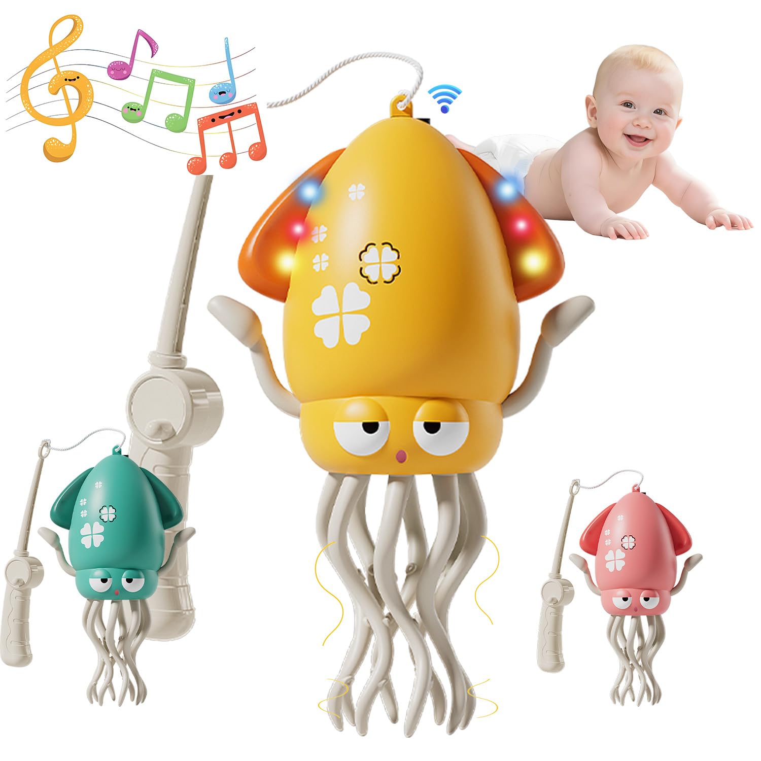 Baby Stocking Stuffers 6-12 12-18 Months Boys Girls, Tummy Time Musical Crawling Dancing Squid Octopus Toy for 1 2 3 4 5 Year Old Kid, Toddler Birthday Christmas Gifts for Grandkids