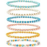 SHINUS BOHO Dainty 14K Gold Crystal Beaded Bracelet Stack for Women,Cute Handmade Colorful Small Beads Stretch Stackable Bracelets Set Fashion Prom Accessories Jewelry Gift