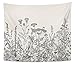 Emvency Tapestry Floral Border Herbs and Wild Flowers Botanical Engraving Style Black and White Home Decor Wall Hanging 50