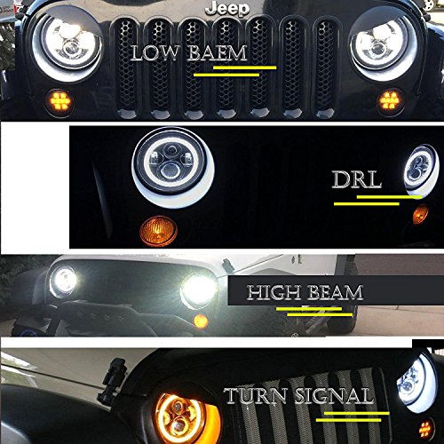 image for TURBOSII DOT Approved 7inch Round chrome Jeep Wrangler Projector Angel