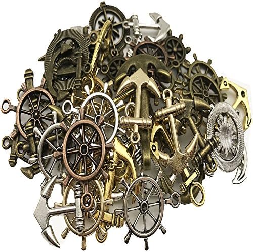 Goldnuo 100 Gram Assorted Antique Nautical Anchor Rudder Charms Pendant DIY Craft Making Accessory,Sailor Navy Jewelry Making (Rudder)