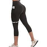 Curvphilo Capri Leggings for Women with Pockets High Waisted Tummy Control Yoga Pants Gym Pants