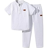 RoseSeek Boy's 2 Piece Outfits Letter Collarless Golf Shirts and Tapered Pants Set Matching Clothing