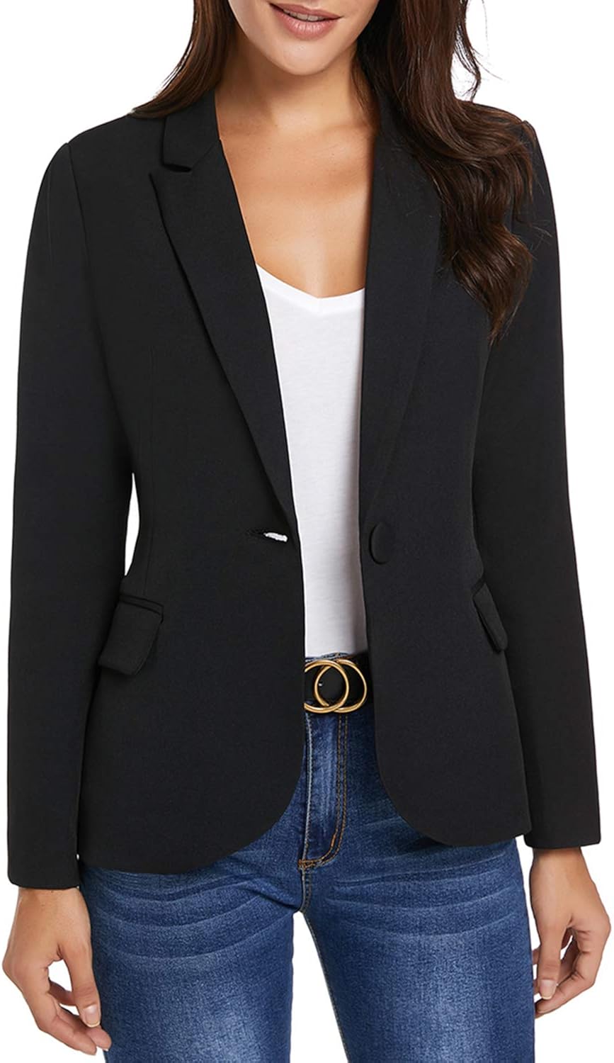 luvamia Women's Long Sleeve Formal Notch Lapel Button Down Blazer Pocket Jacket at  Women’s Clothing store