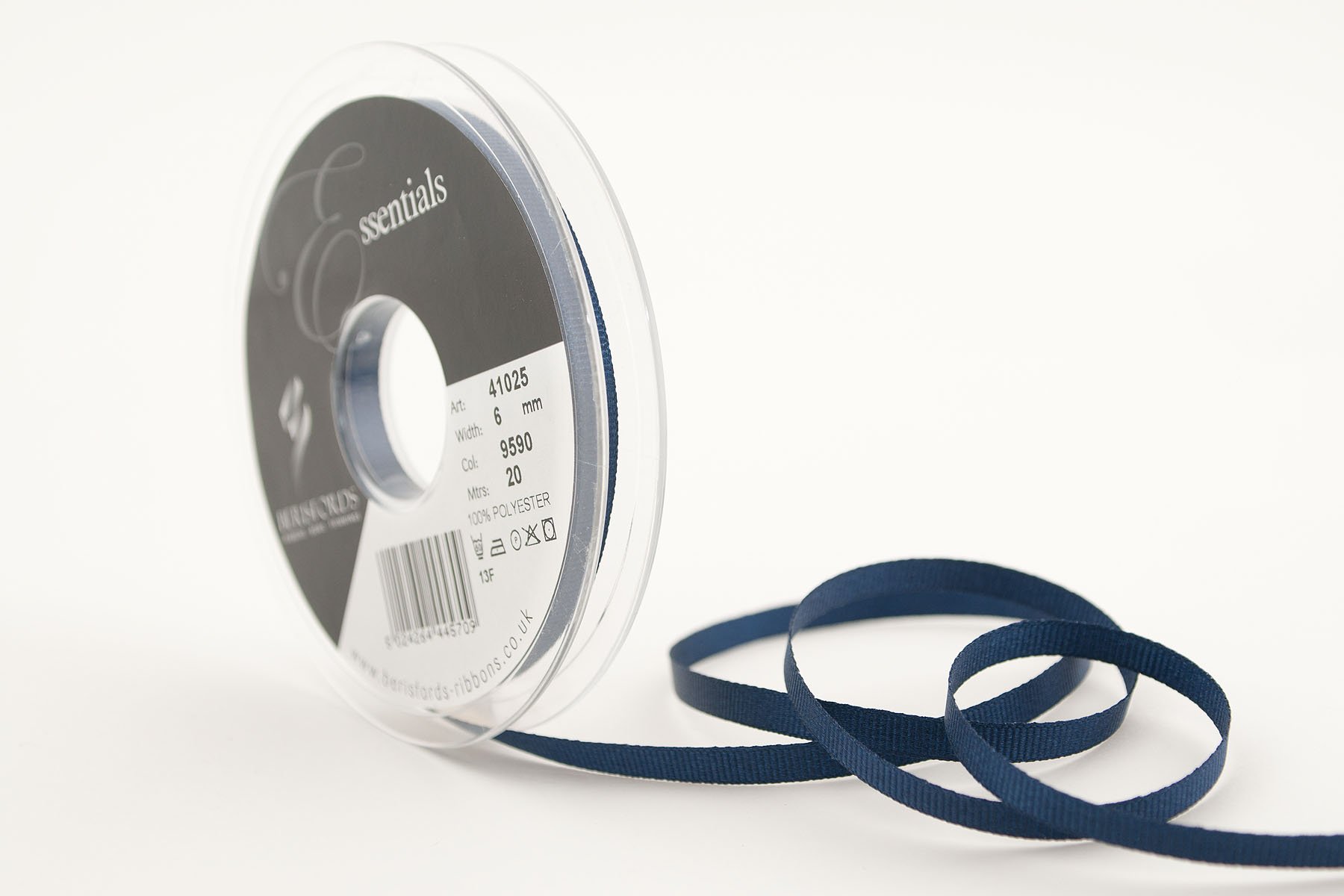 Berisfords 41025 20 m x 6 mm Polyester Grosgrain Ribbon, Navy — image 1