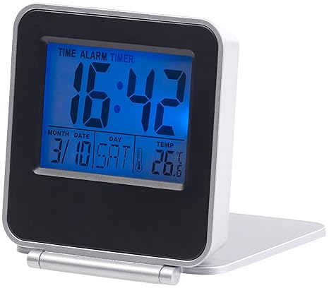 PEARL Batterie Wecker: Kompakter Digital-Reisewecker mit Thermometer, Kalender und Timer (Reisewecker klappbar)