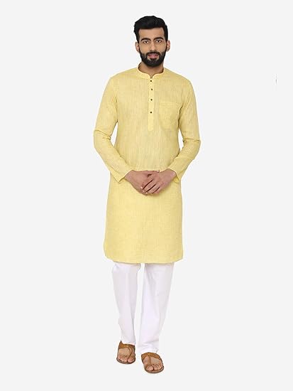 Men's Full Sleeve Regular Fit Banded Collar Textured Kurta