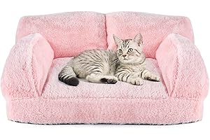 pawstrip Cat Couch Bed with Removable Cover Washable Pink Small Dog Bed Soft Plush Pet Sofa for Indoor Cats Cute Princess Puppy Cushion, Non-Slip Bottom (Pink, 30x21x12 inch)