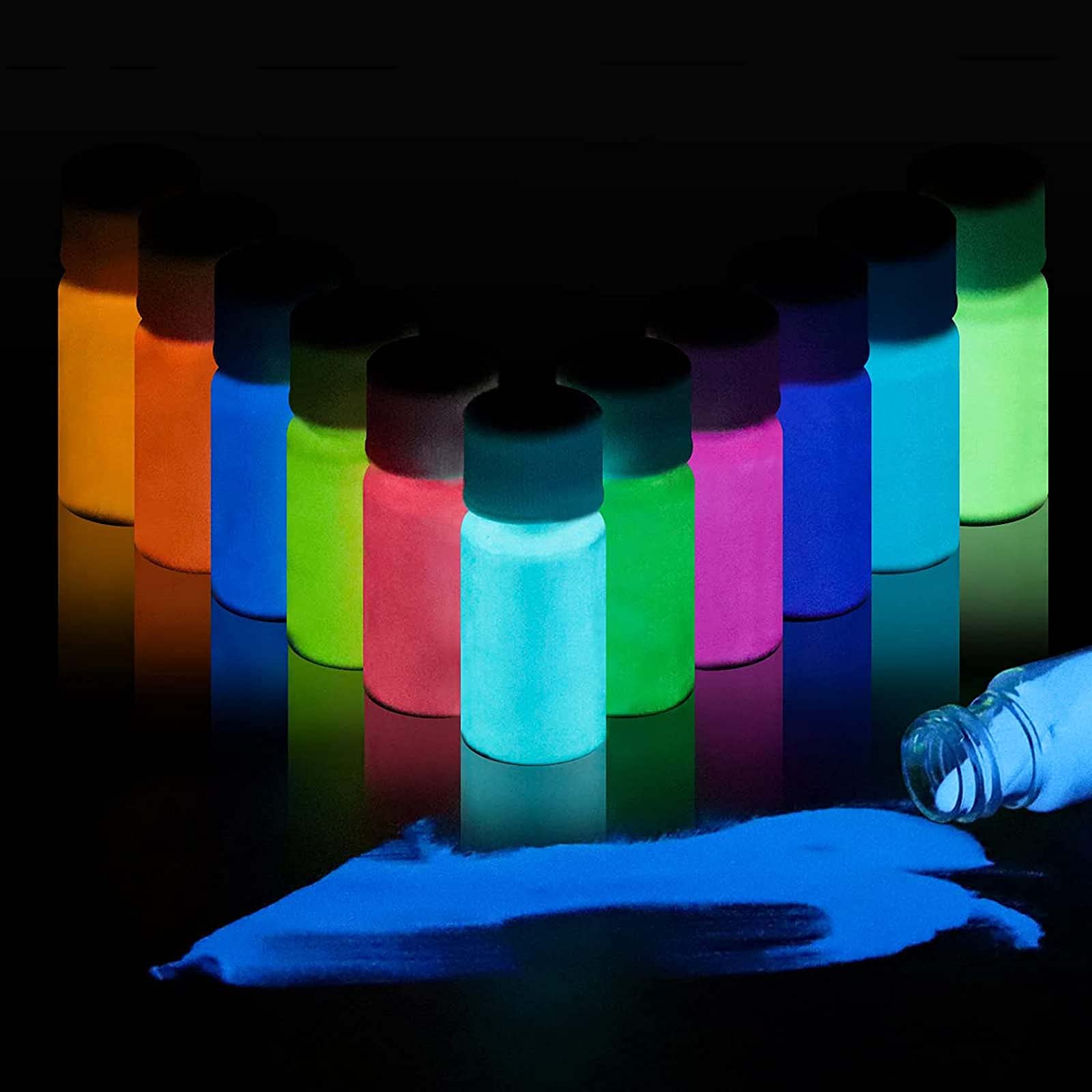 DEWEL Glow in The Dark Powder, 12 Colours x 20 g Luminous Pigment Powder, Epoxy Resin Dye with UV Flashlight,for Fine Art, DIY Nail Art, Acrylic Paint and DIY Crafts, Waterproof Long-Lasting
