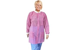 EZGOODZ Light Pink Disposable Lab Coats for Adults, X-Large. 10 Pack Medical PPE Coat. SPP 45 GSM Painting Lab Coat with Cuffs, Collar, Plastic Snaps, 3 Pockets. Splash-Proof Disposable Coats Medical