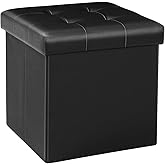 B FSOBEIIALEO Folding Storage Ottoman Cube Footrest Faux Leather for Living Room Seat Chest Black 12.6"X12.6"X12.6"