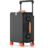 ROPLUS Aluminium Frame Carry on Luggage with Smooth Jelly Wheels, Hardside Zipperless Rolling Suitcase with TSA Lock (BlackOrange, 21-Inch)