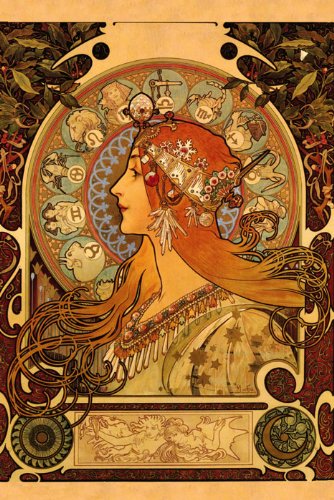 Horoscope Zodiac Sign Astrology Fashion Lady By Alphonse Mucha 20" X 30" Image Size Vintage Poster Reproduction we have other