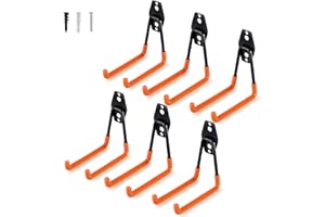 AOBEN Garage Hooks Heavy Duty, Steel Garage Storage Hooks, Utility Tool Hangers and Combinable Wall Mount Garage Hooks for Organizing Ladder, Hold Chairs, Heavy Tools (Medium U, 6 Pack)