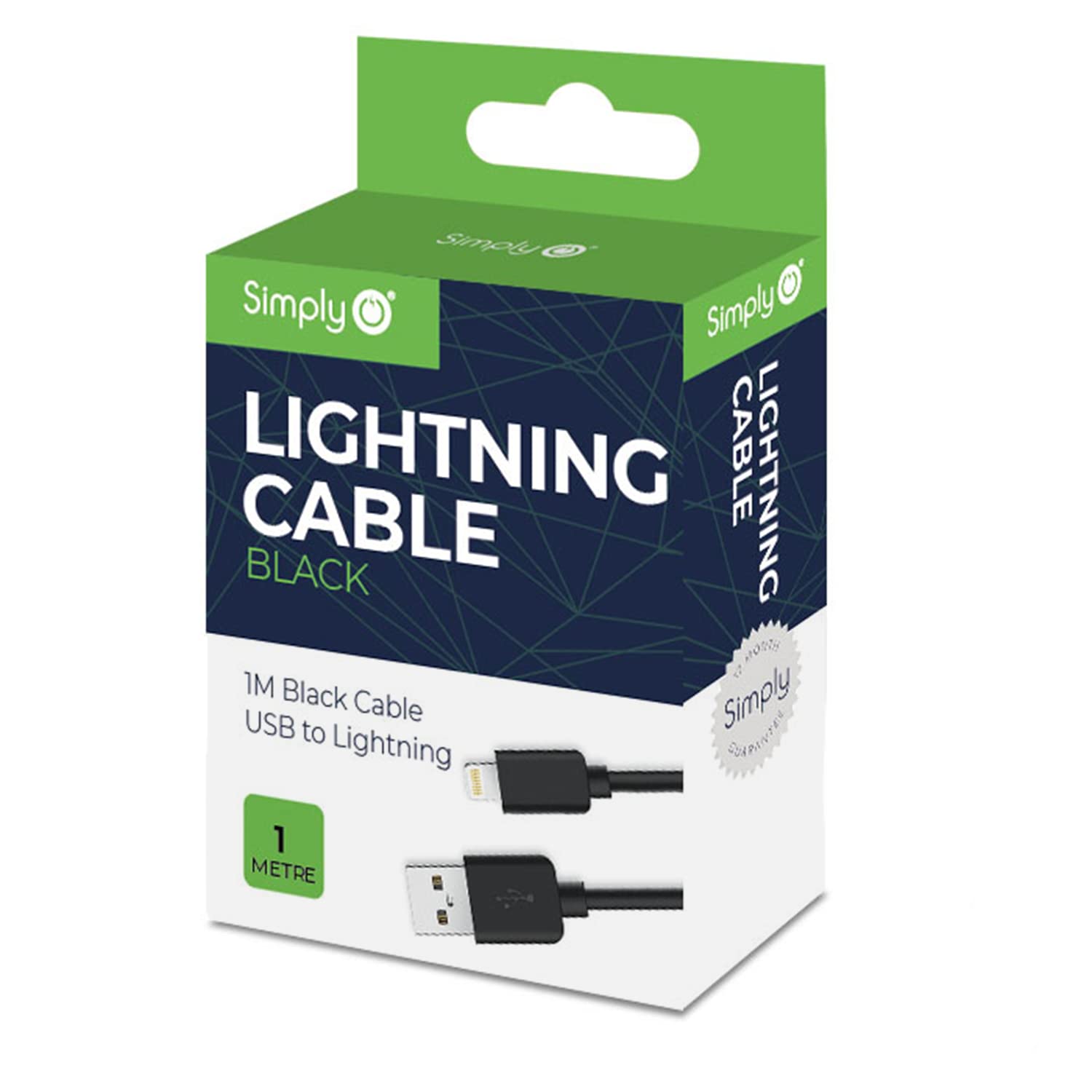 Simply ICIP01 MFI USB to Lightning 1 m Long Charging Cable for iPhone 11/SE/12/13+Pro, iPad, Air, Pro & Mini and Other Apple Devices, Black