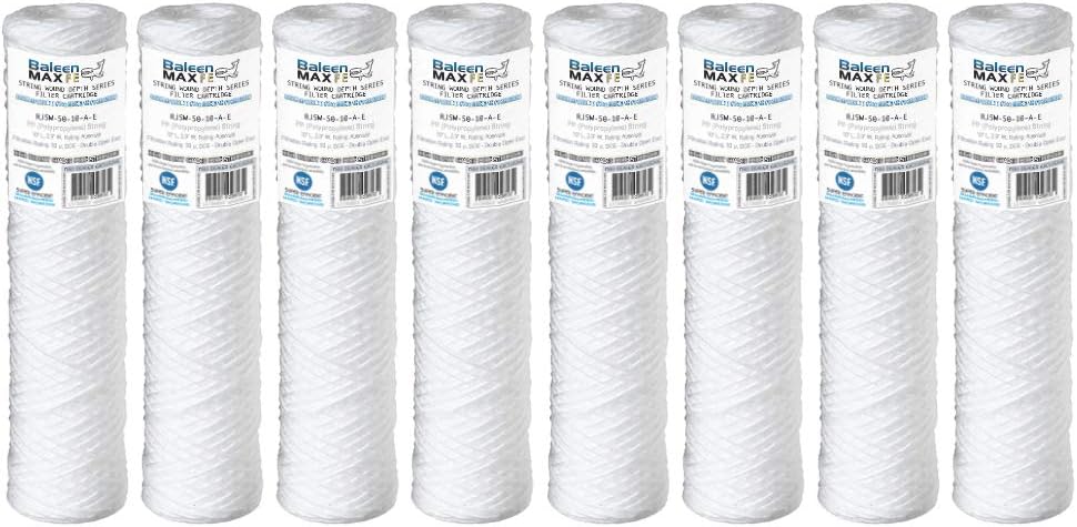 8-Pack of Baleen Filters 10" x 2.5" 50 Micron String Wound Sediment Filter Cartridge Replaces Hydronix SWC-25-1050, Watts SF50-978, Pentek CW-50