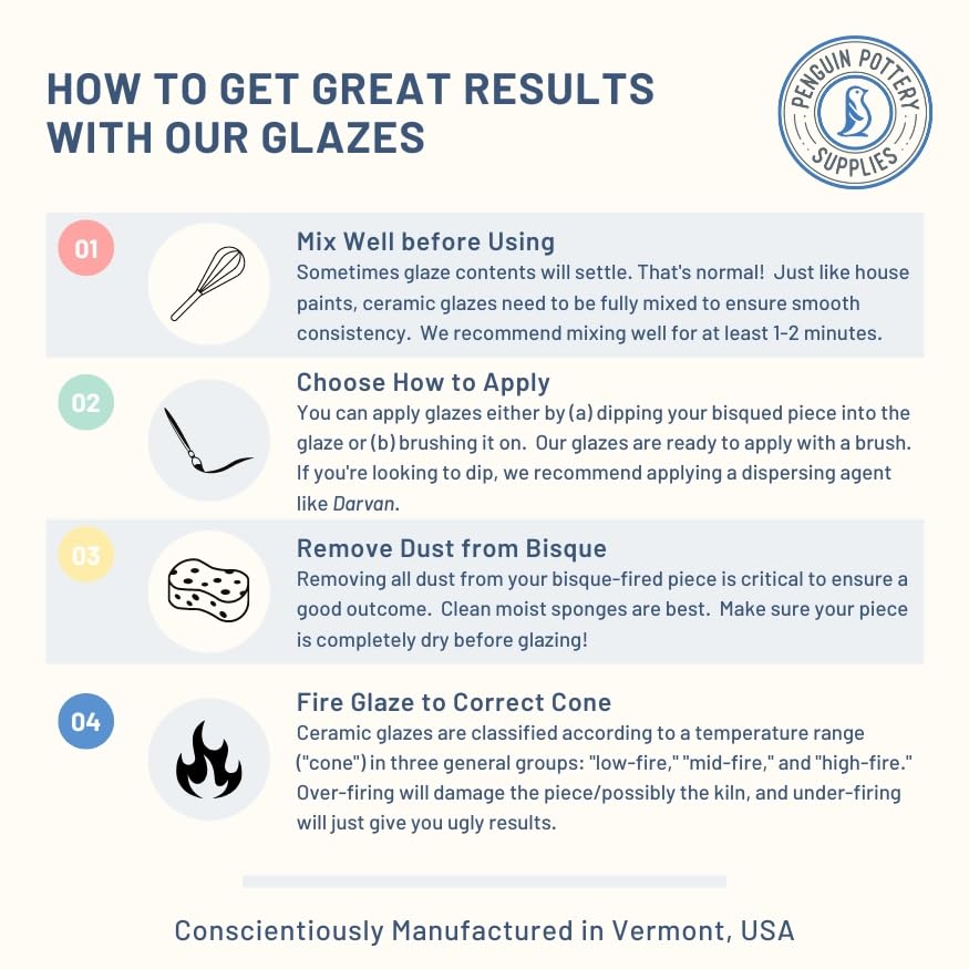 Penguin Pottery - Underglaze for Ceramics - 8-Color Underglaze Variety Set (4oz Jars) - Underglaze Cone 04 to Cone 6 - Paint Colors for Clay, Bisque - Under Glaze for Pottery - Low Fire to Mid Fire