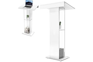 Easilywinlife 45.3 Acrylic Podium Lectern, Pulpit for Churches with Double Shelves, Modern Plexiglass Pulpits Lectern, Stand Up Pulpits for Classroom, Conference, Wedding