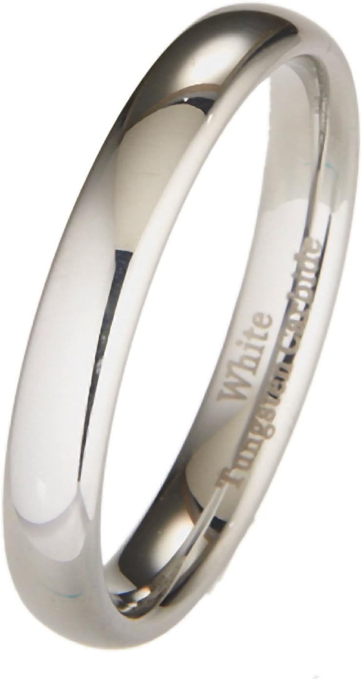 MJ Metals Jewelry 2mm to 10mm White Tungsten Carbide Mirror Polished Classic Wedding Ring