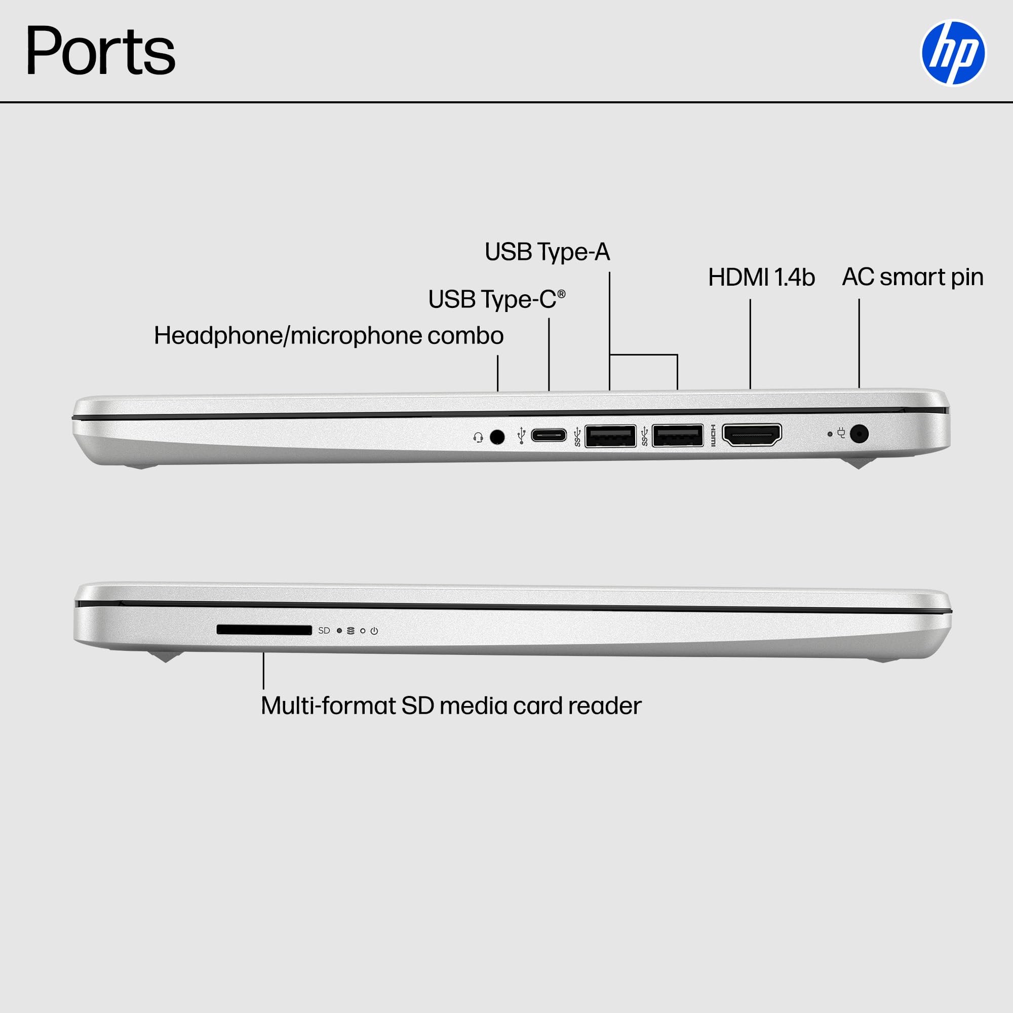 HP 14 inch Laptop, HD Display, Intel Celeron N4500, 4 GB RAM, 64 GB eMMC, Intel UHD Graphics, Windows 11 Home in S Mode, Natural Silver, 14-dq3500nr