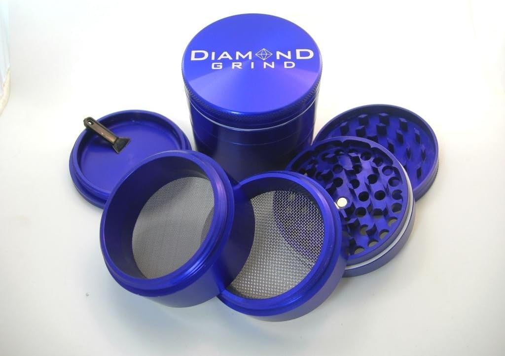Diamond Grind 5 Piece Aluminum Herb Grinder with two screens 63mm (2.50") NAVY BLUE