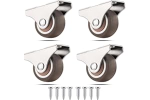 WEITELAI Mini Fixed Caster Wheels 1 inch Silent Ball Bearing Small Casters Wheels, Metal Top TPE Rubber Low Profile Caster Wheels for Furniture Rolling Cabinet Trundle Bed Drawer with Screws 4 Pack
