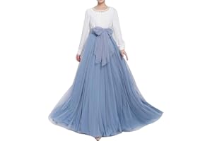 YULUOSHA Women Wedding Long Maxi Puffy Tulle Skirt Floor Length A Line with Bowknot Belt High Waisted for Wedding Party Evening