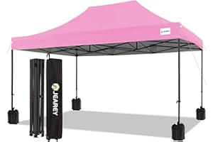 JEAREY Upgraded 10x15 Pop Up Canopy Tent, Heavy Duty Outdoor Canopy with Roller Bag,4 Sand Bags,Pink