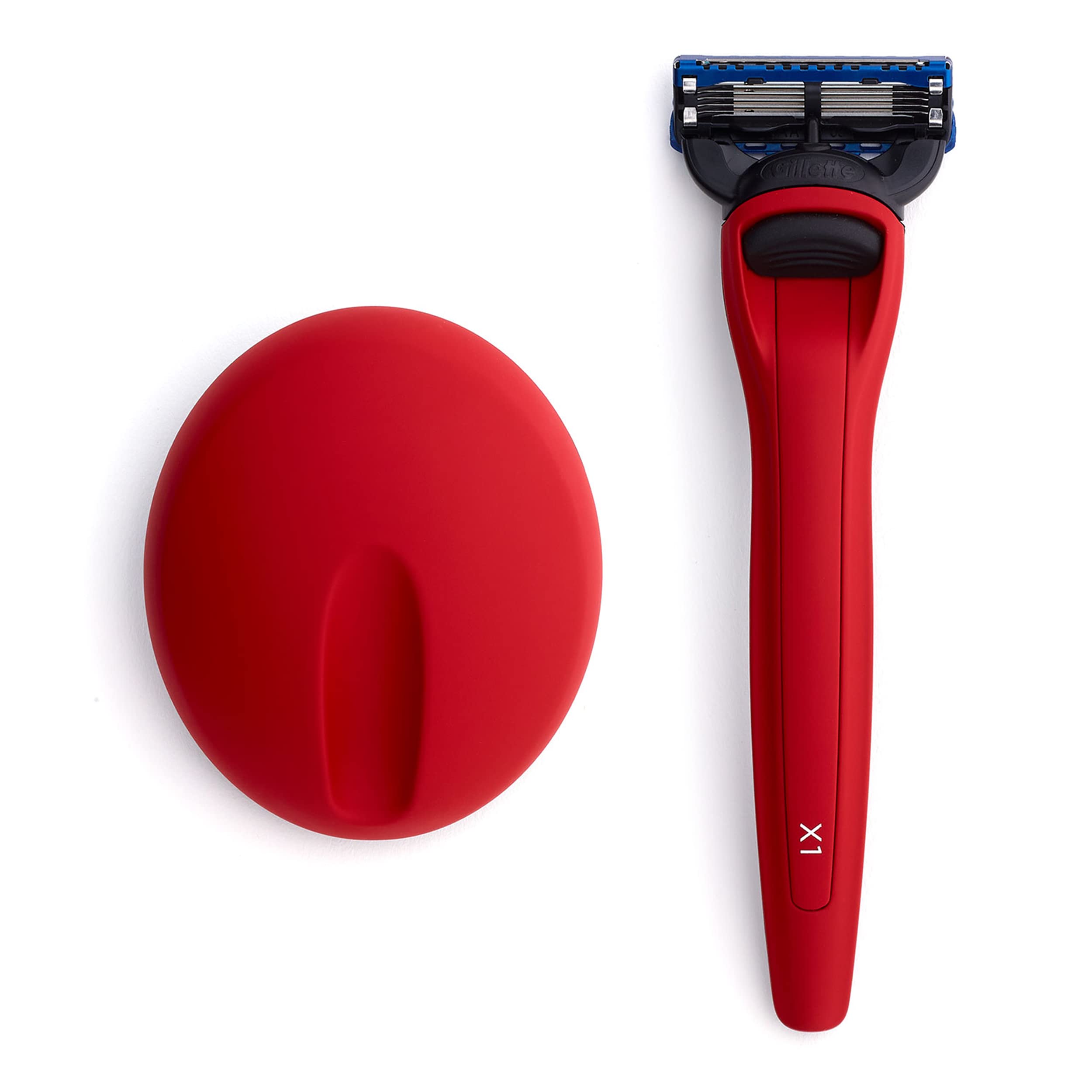 Bolin Webb Razor and Stand in Matte Red. Fitted with Gillette Fusion5 Blade Cartridge Technology for The Closest Shave. Luxury Razors for Men - Giftable X1 Style.