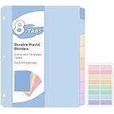SKYDUE Durable Plastic 8-Tab Dividers, Big Tab Dividers for 3 Ring Binder, Write & Erase 3 Ring Binder Dividers with Tabs, with Sticker Labels, 1 Set, Pastel Color