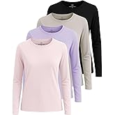 Real Essentials 4 Pack: Women's Cotton Classic-Fit Long-Sleeve Crewneck T-Shirt (Available in Plus Size)