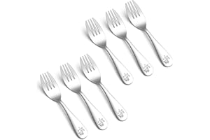TeamFar 6 Pieces Toddler Forks, Stainless Steel Toddler Utensils Kids Silverware Set Small Forks for Self-Feeding, Children Safe Cutlery set, Dishwasher Safe