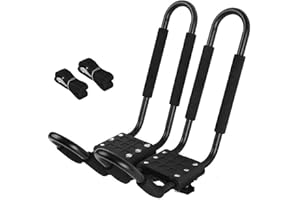 Rockland Kayak Roof Rack, 1 Pair J-Bar Roof Rack with 2 Ratchet Straps, 165 LBS Capacity, 19.01" x 7.85" x 18.11", Heavy Duty Canoe Kayak Roof Carrier for Your Cars, SUVs and Trucks