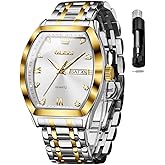 OLEVS Men Watches Square Business Dress Diamond Analog Quartz Date Luxury Watch for Men Casual Stainless Steel Waterproof Luminous Wrist Watch