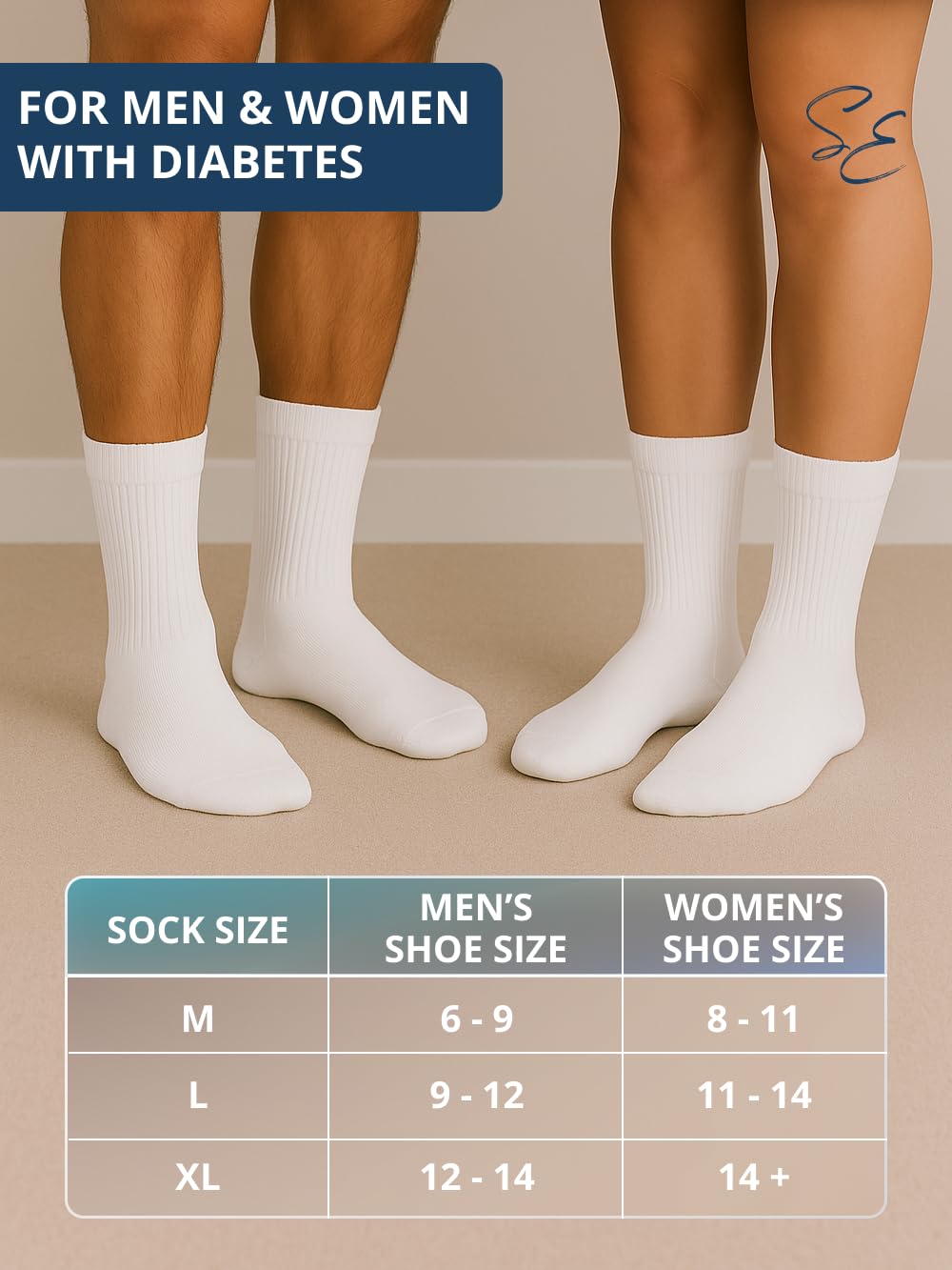 Special Essentials Diabetic Socks for Men & Women – 12 Pairs of Non-Binding Moisture-Wicking Neuropathy Socks – Crew Length
