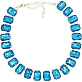 Crystal Rhinestone Gemstone Choker Collar Necklace for Women Sparkly Colorful Emerald Neck Chain Statement Necklace
