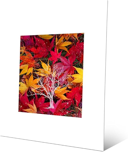 Amazon Com White Tree Line Drawing On Crimson Maple Leaves Wall Art Print On Metal Posters Prints