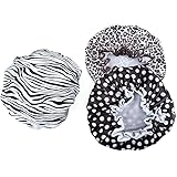 Shower Cap, 3 Packs Waterproof Reusable Bath Caps for Women Hair, Double Layers Elastic Shower Hat Hair Protection