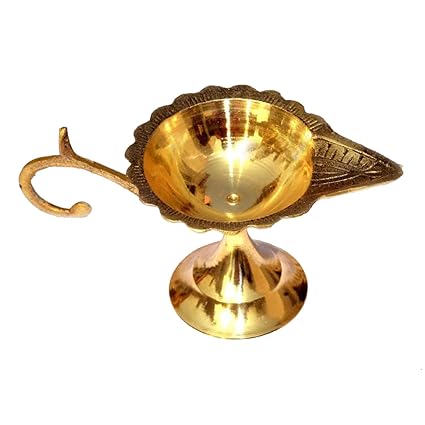 Tip 'n' Top Brass Puja Diya with Curved Handle (Gold_1.5 Inch X 3.1 Inch X 3.9 Inch)