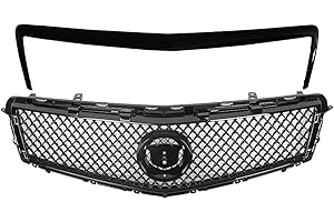 YHB 2pcs Front Upper Grille & Trim Molding Gloss Black For 2013-2014 Cadillac ATS - Front grille kit