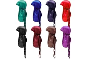 Besforta 8 Pcs Baby Silky Durags with Long Tail and Wide Straps Kids Satin Durag Caps Child Headwraps for 360 Waves